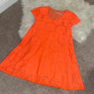 Neon Orange Floral Print Babydoll Dress